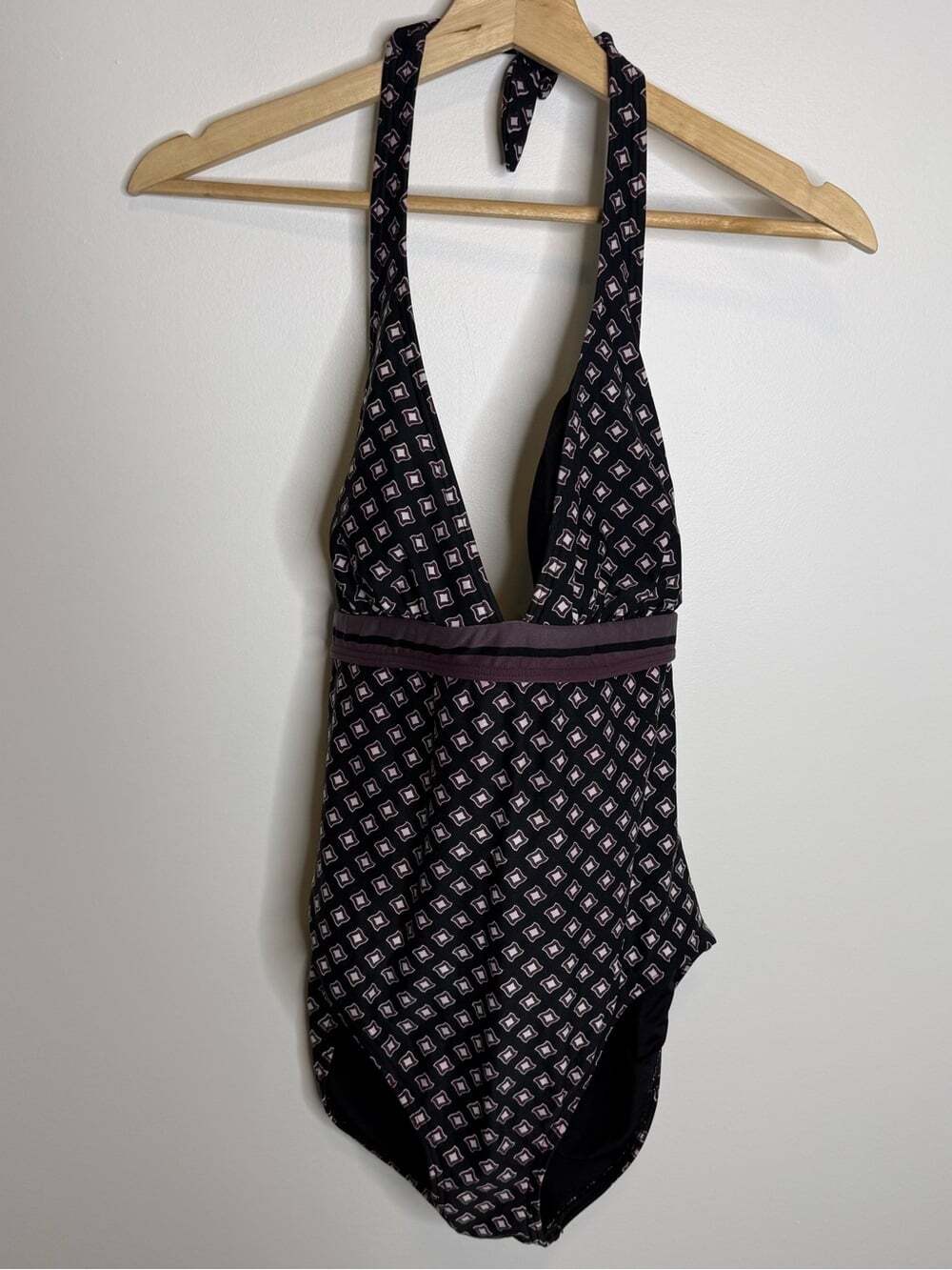 kate spade Black Patterned Halter One-Piece Swimsuit purple size large